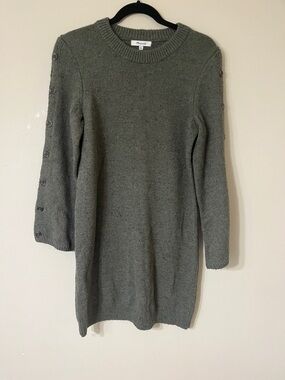 Madewell Olive Crewneck Button-Sleeve Knit Dress